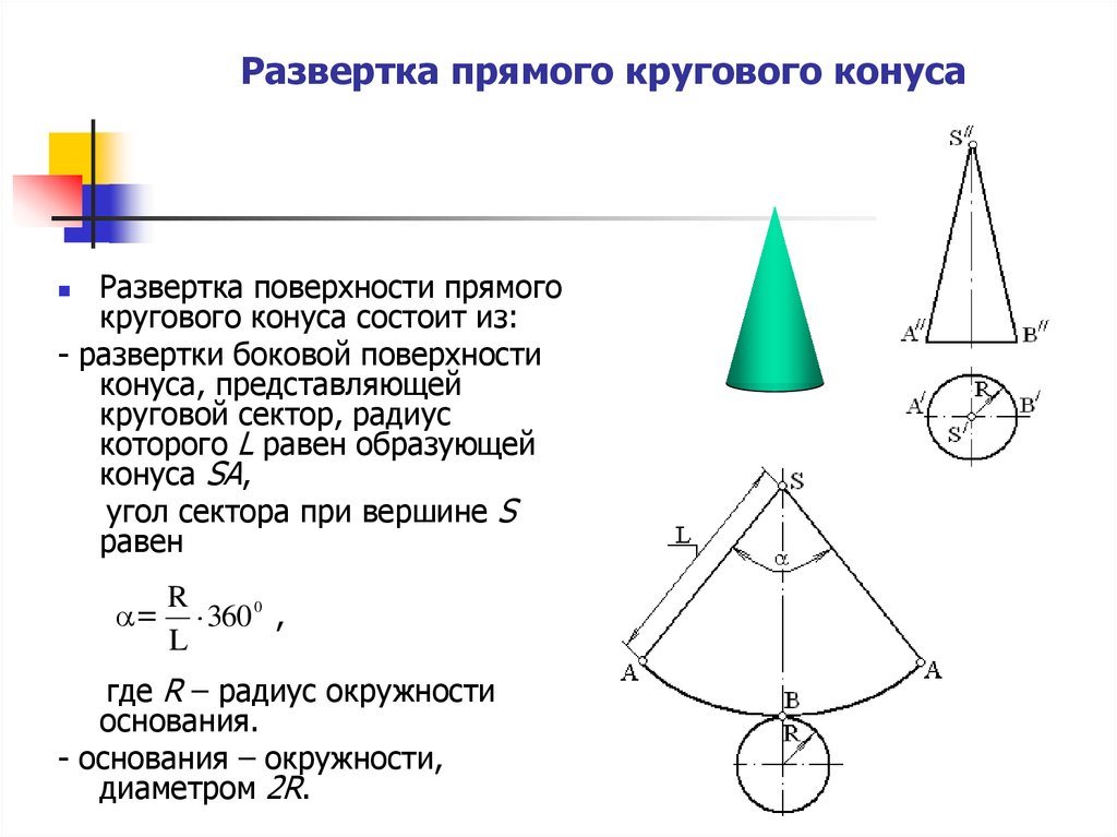 Конус через угол. Угол развертки усеченного конуса. Угол сектора развертки конуса. Угол развертки конуса формула. Формула нахождения угла развертки конуса.