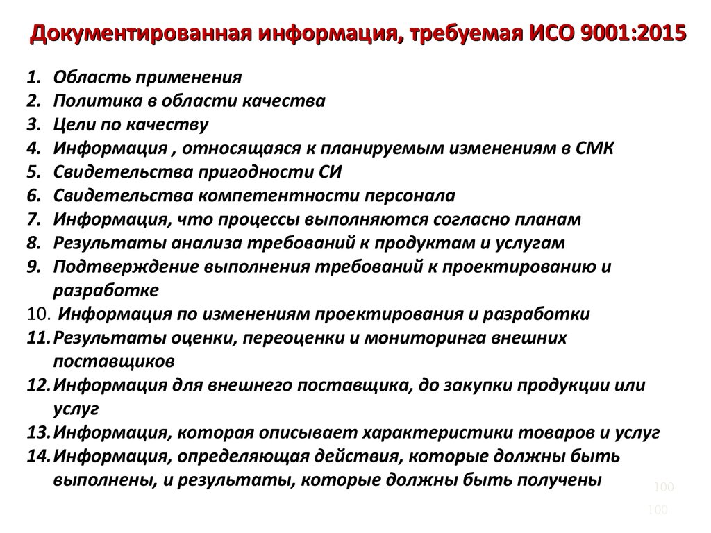 Документированная информация, требуемая ИСО 9001:2015