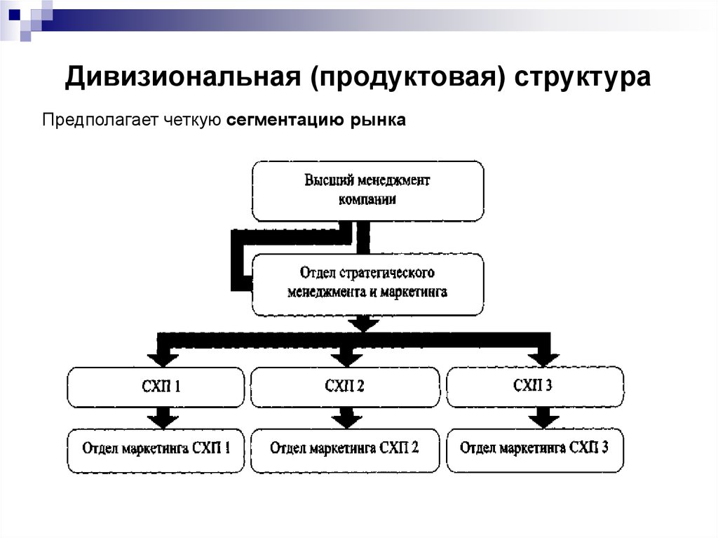 Дивизионально продуктовая структура схема