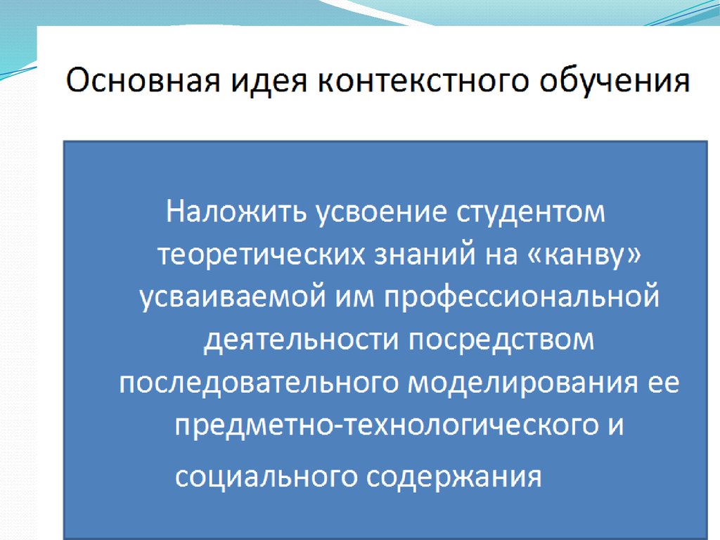 Деятельность лекция. Основная идея контекстного обучения.