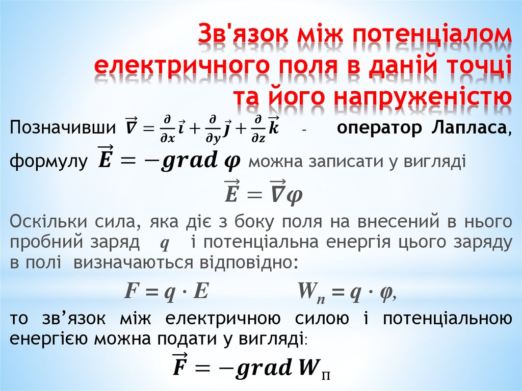 Зв'язок між потенціалом електричного поля в даній точці та його напруженістю