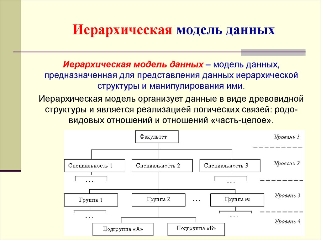 Построение иерархической модели данных. Иерархическая структура БД.