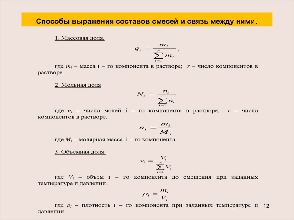 Объемные компоненты смеси