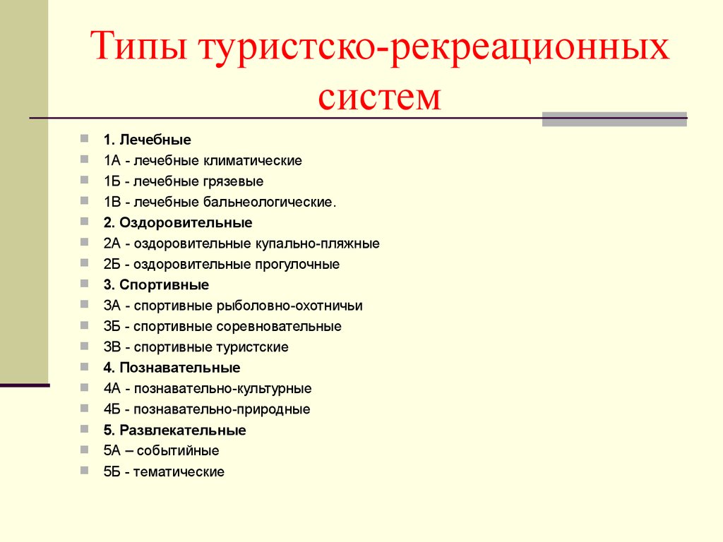 Виды рекреационных