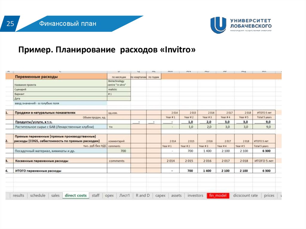 Финансовый план проекта онлайн