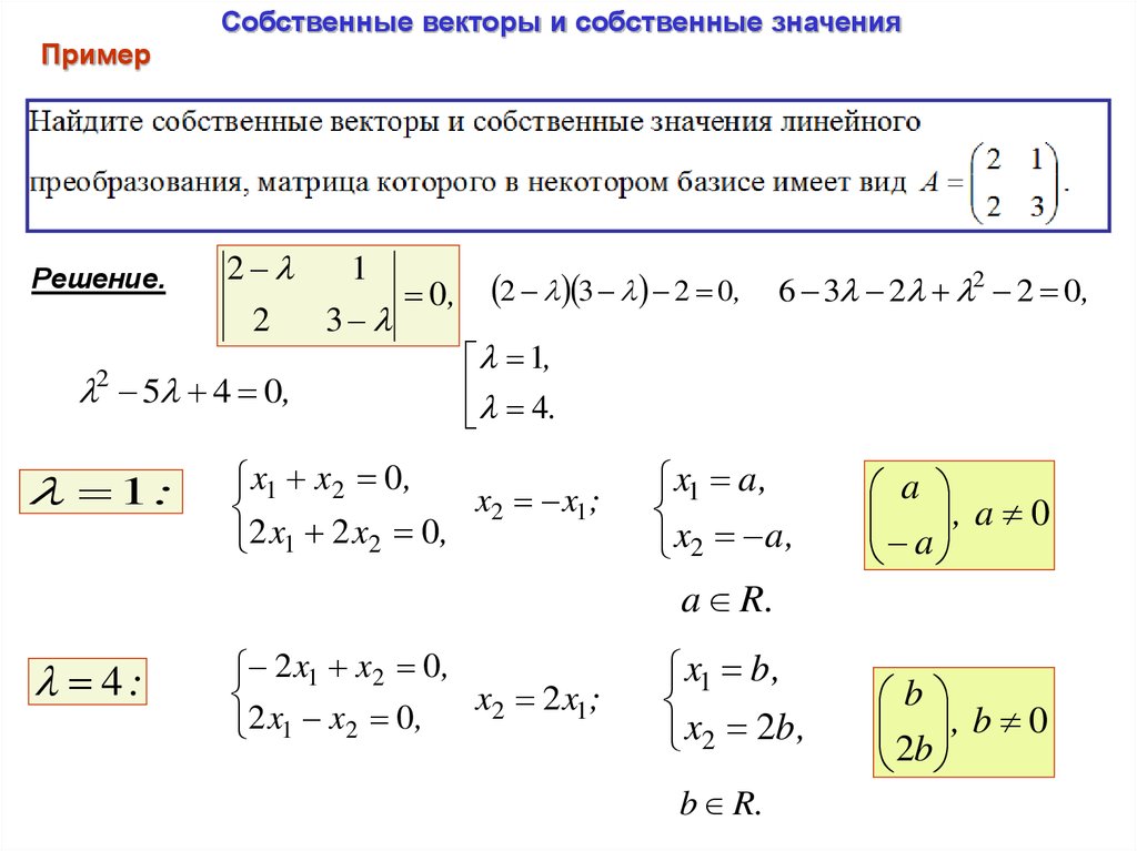 Найти собственные значения и собственные векторы линейного