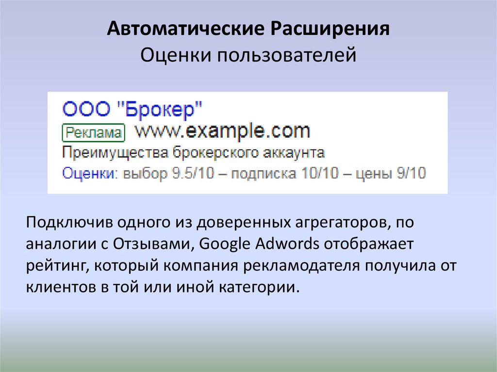 Автоматические Расширения Оценки пользователей