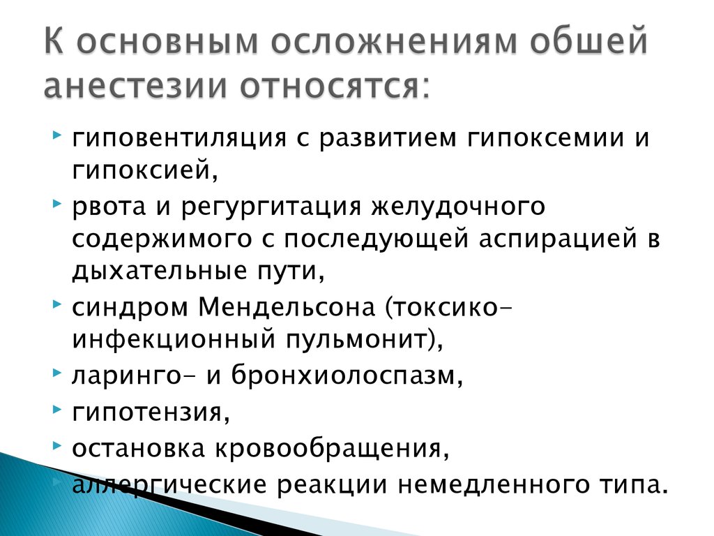 Осложнения анестезии