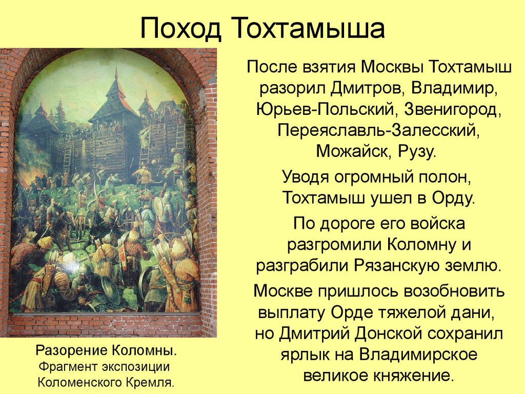 Задачи похода тохтамыша на москву по плану основные события итоги составьте характеристику