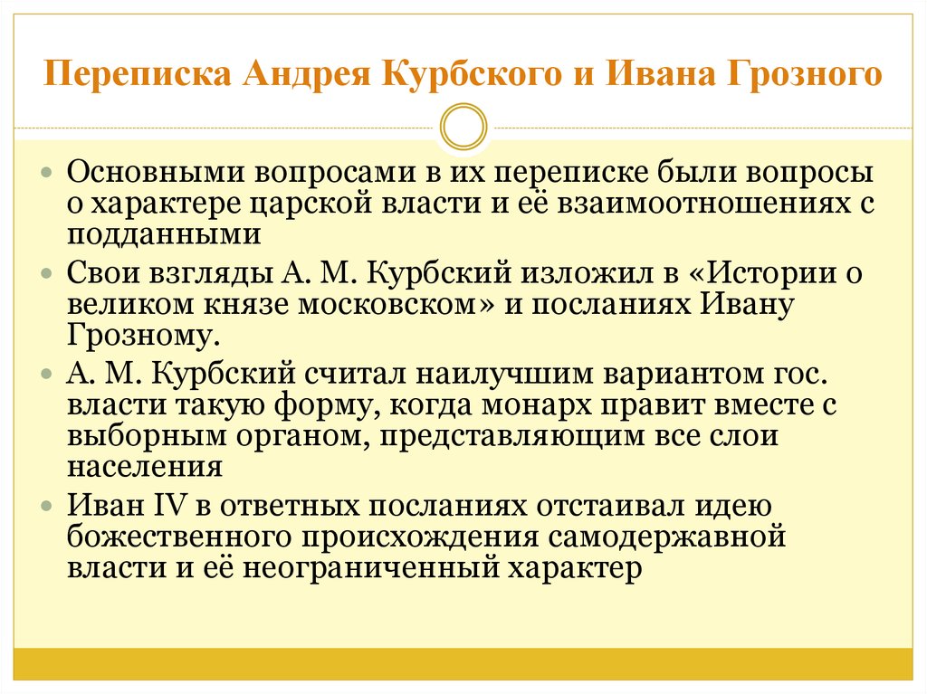 Переписка ивана грозного с андреем курбским презентация