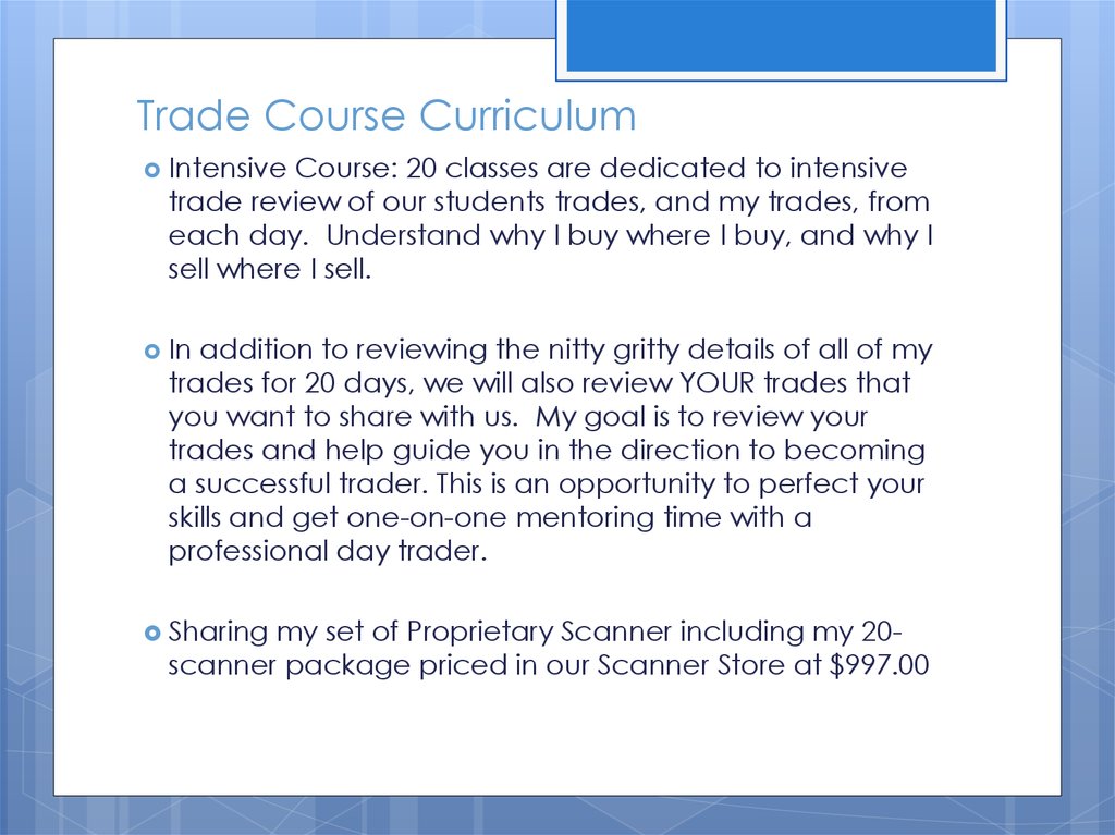 Trade Course Curriculum