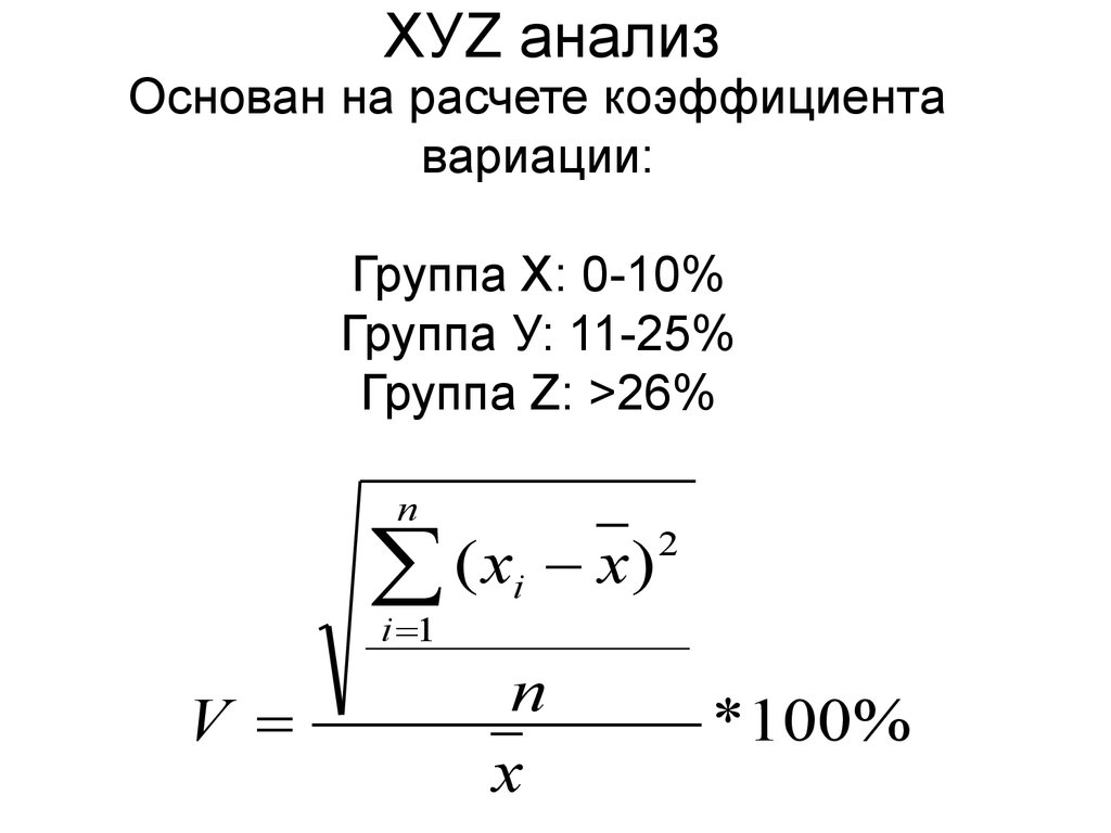 Xyz анализ группы. Коэффициент вариации анализ. Анализ xyz коэффициент. Коэффициент вариации xyz анализ. Формула расчета коэффициента вариации.