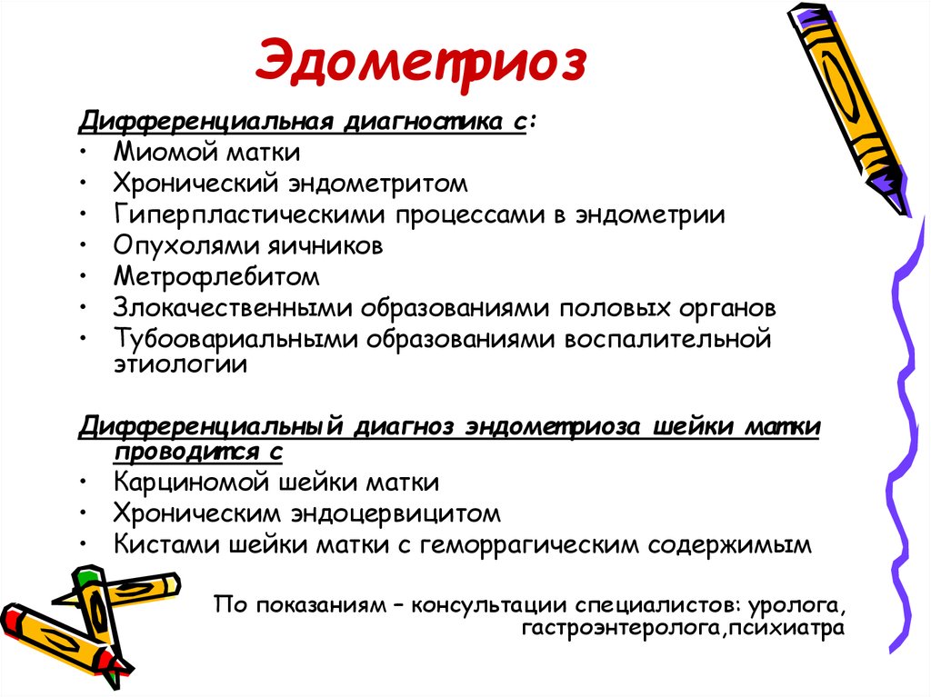 Как вылечить эндометрит. Эндометриоз дифференциальный диагноз. Дифференциальный диагноз эндометриоза. Дифференциальный диагноз эндометрита. Миома матки дифференциальный диагноз.