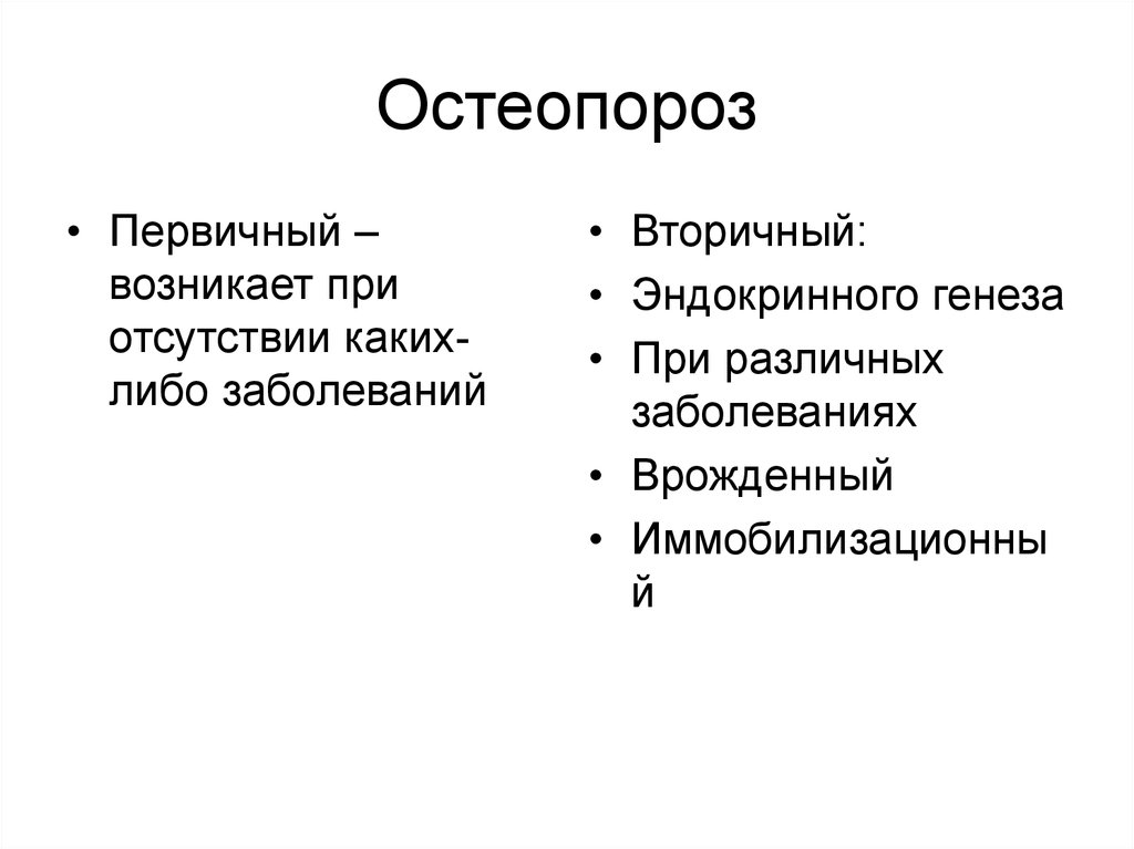 Вторичный остеопороз. Первичный и вторичный остеопороз. Старческий остеопороз. Вторичный остеопороз развивается при следующих заболеваниях.