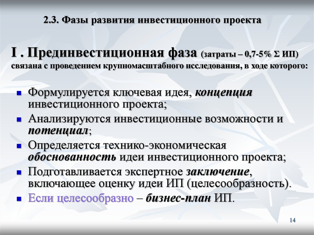 Расчетный период от проведения прединвестиционных исследований до прекращения проекта это