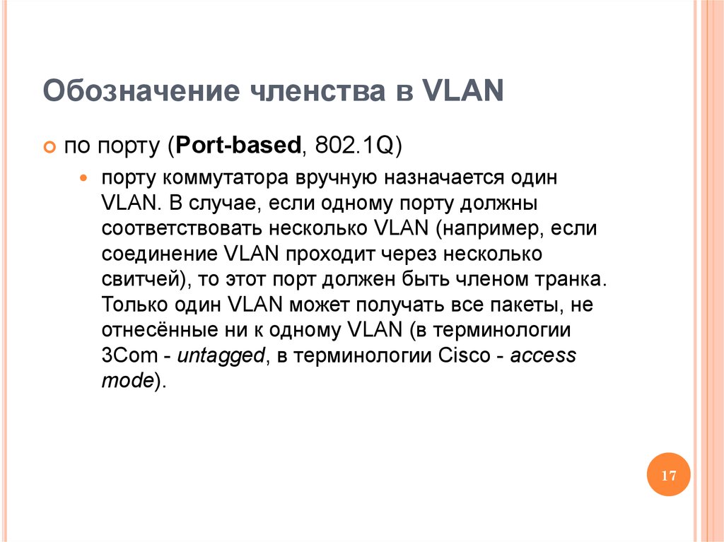 Обозначение членства в VLAN
