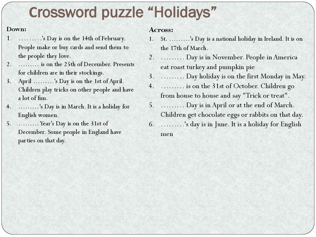 Сrossword puzzle “Holidays”