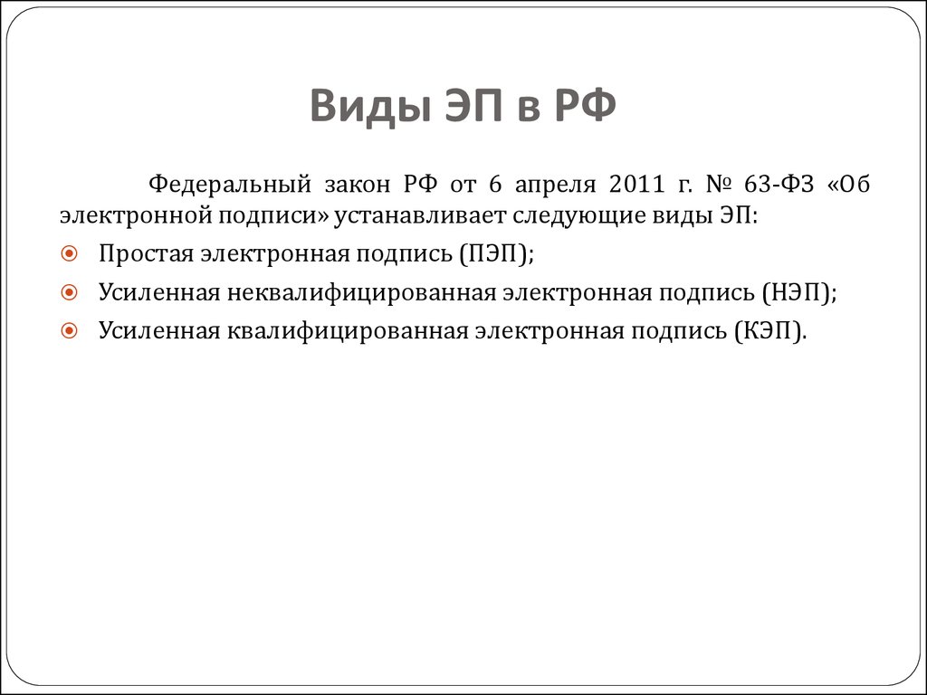 Фз 63 от 06.04 2011 об электронной. 63 ФЗ об электронной подписи. Усиленная электронная подпись НЭП. Виды электронных подписей по 63-ФЗ. 63-ФЗ от 06.04.2011 года об электронной подписи.