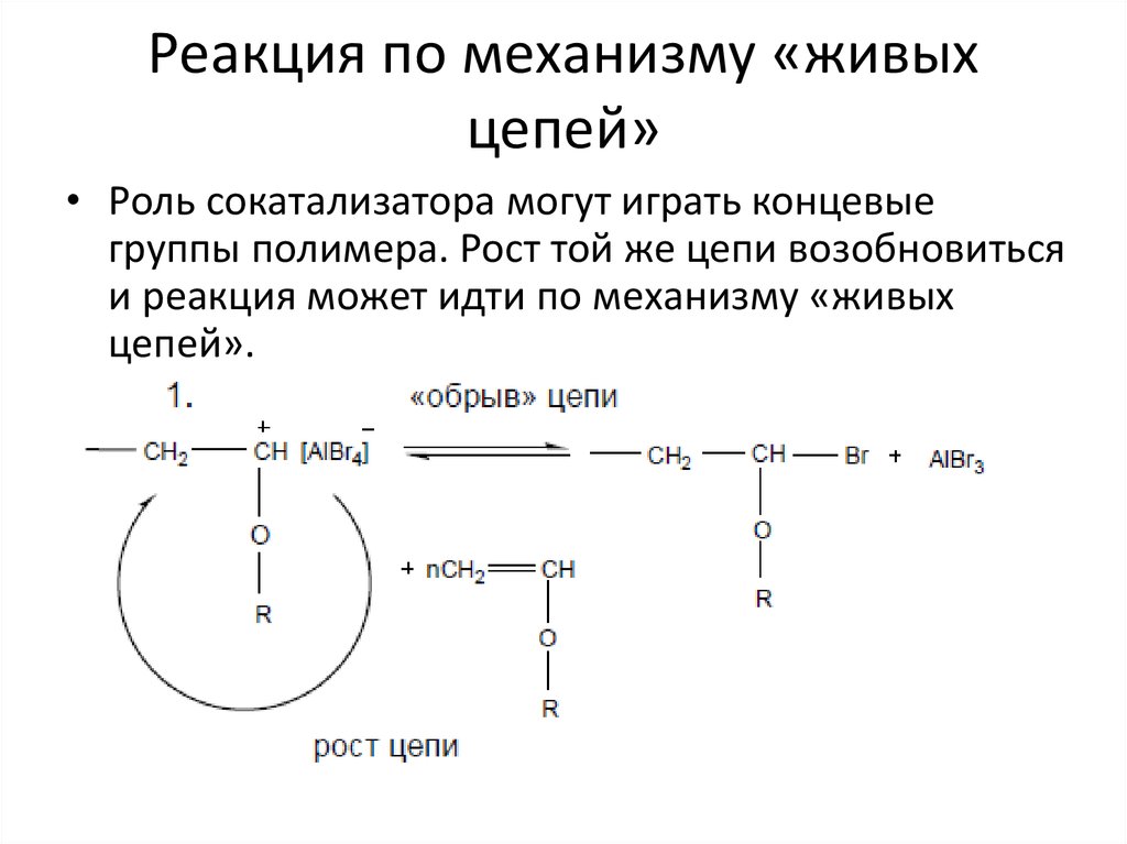 Механизм цепной реакции. Реакции по механизму живой цепи. Ионный механизм цепной полимеризации. Живые цепи полимеризация. Живая цепь полимера.