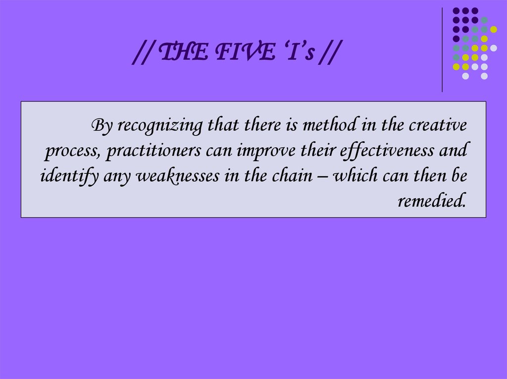 // THE FIVE ‘I’s //