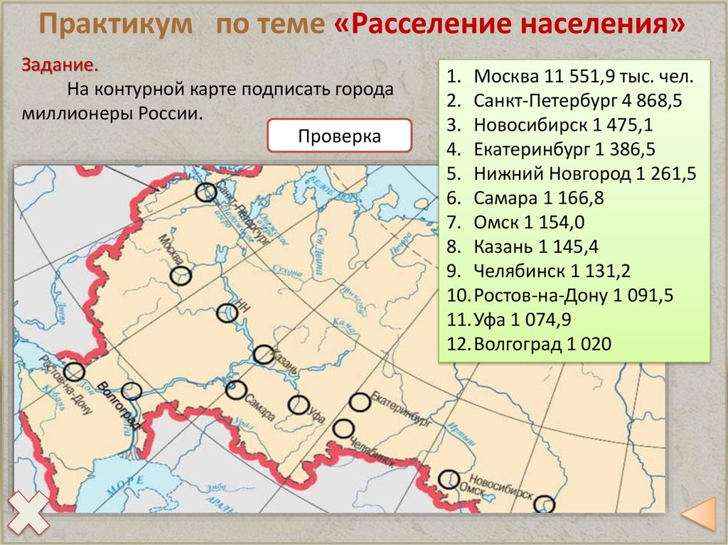 Города миллионники рф карта