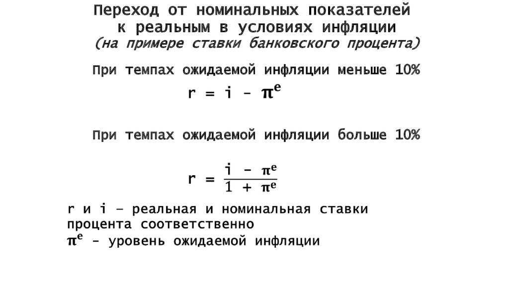 Номинальный показатель. Ожидаемый темп инфляции формула.