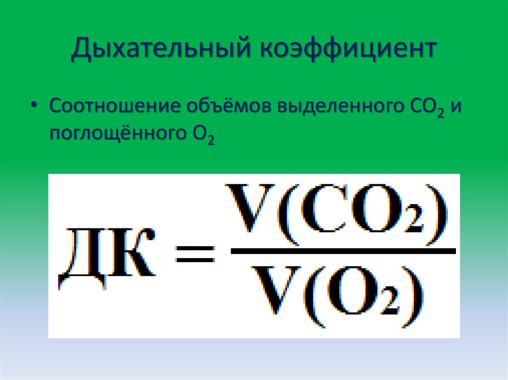 Соотношение объемов. Дыхательный коэффициент. Дыхательный коэффициент физиология. Определение дыхательного коэффициента. Формула дыхательного коэффициента.