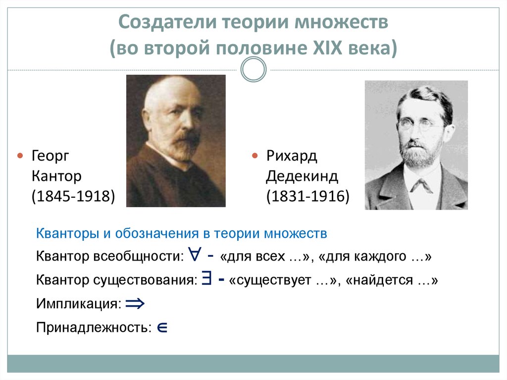 Теории много. Георг Кантор теория множеств. Слайд основатель теории множеств. Дедекинд. Теория множеств Канторовская Дедекинд.