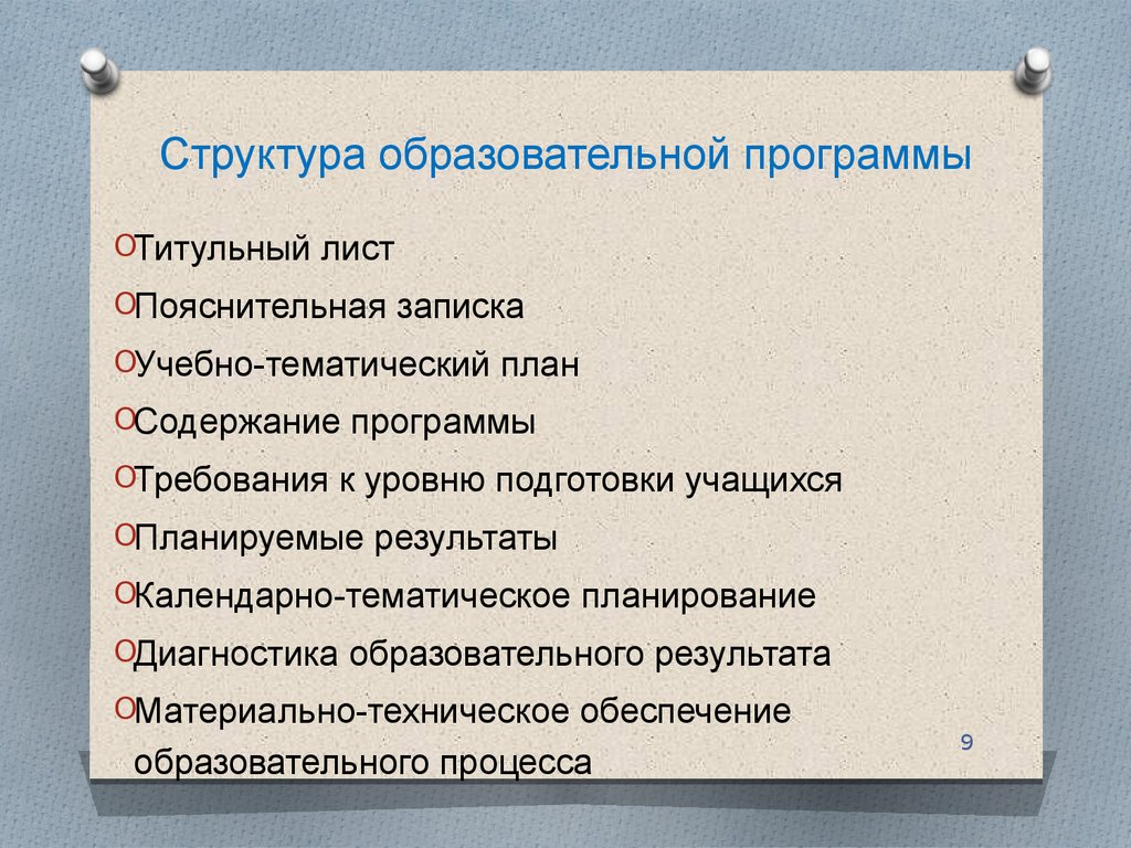 Структурные компоненты учебного плана