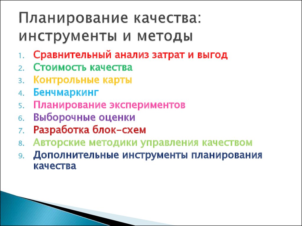 Основным результатом планирования качества проекта является