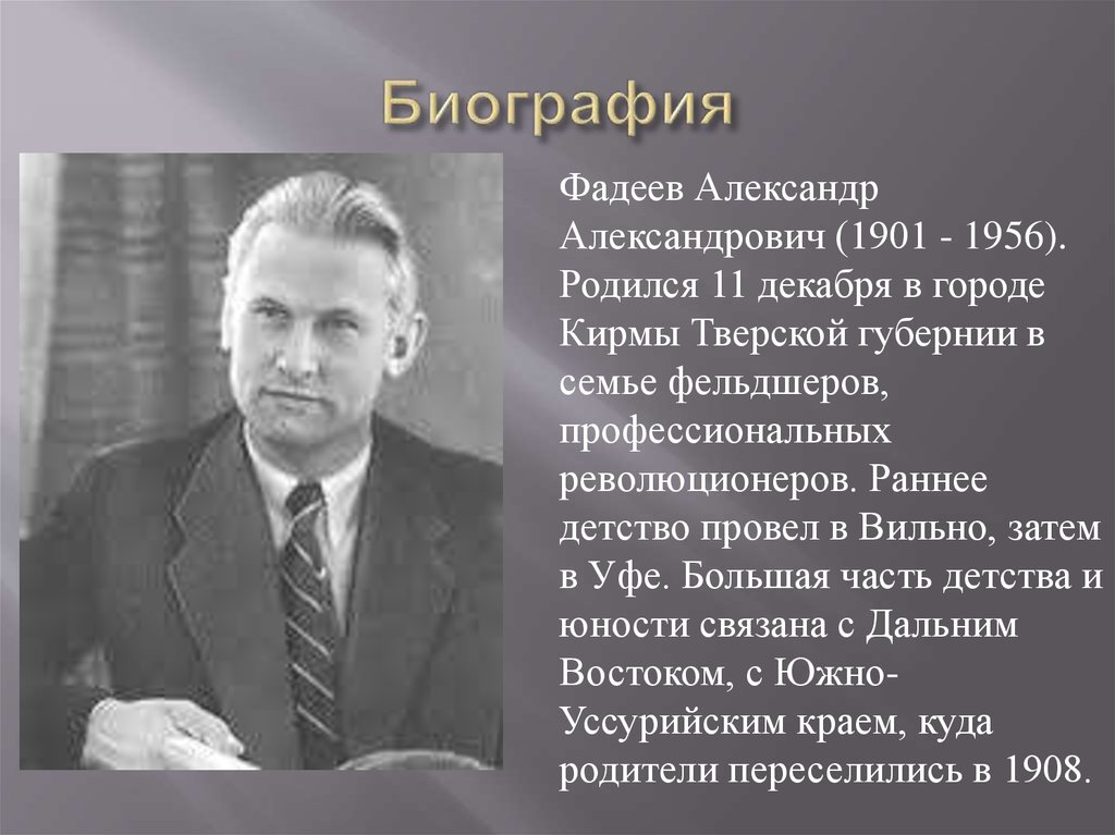 Фадеев александр биография презентация