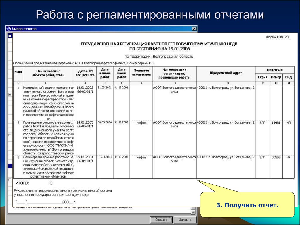 Отчет выбора. Регламентированная отчетность. Заключение по отчетности группы. Заключение для отчёта по информационным системам. Регистрационная карта объекта работ по геологическому изучению недр.