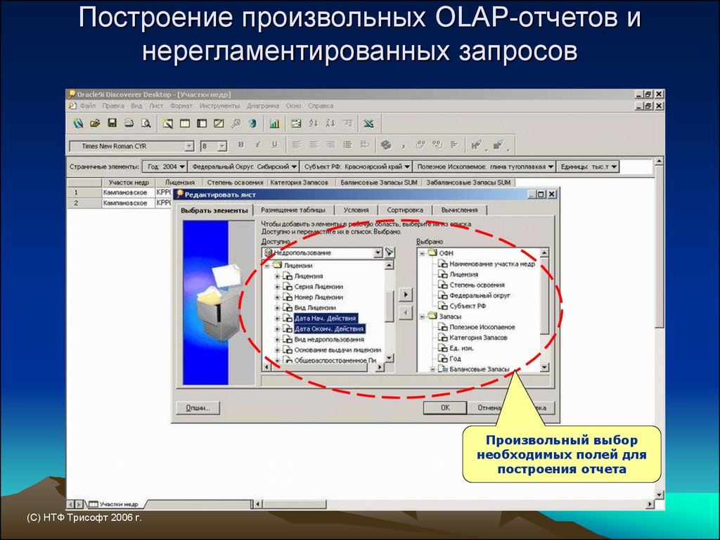 Выбрать произвольно. НТФ Трисофт. Построение отчетов картинки. Основные функции OLAP для построения запросов и отчетов. Статистика нерегламентированных действий в компьютерной системе.