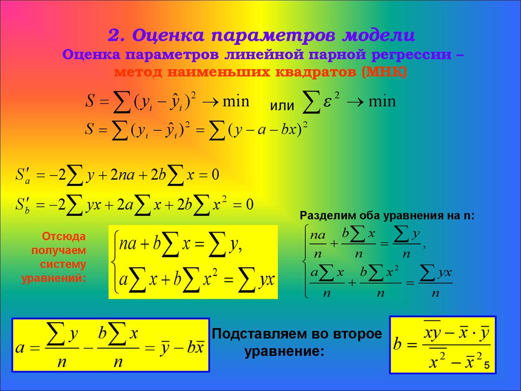 Параметры регрессии. Парная линейная регрессия формулы для оценки параметров. Формулы МНК для парной линейной регрессии. Оценка параметров линейной регрессии. Линейная модель парной регрессии метод наименьших квадратов.