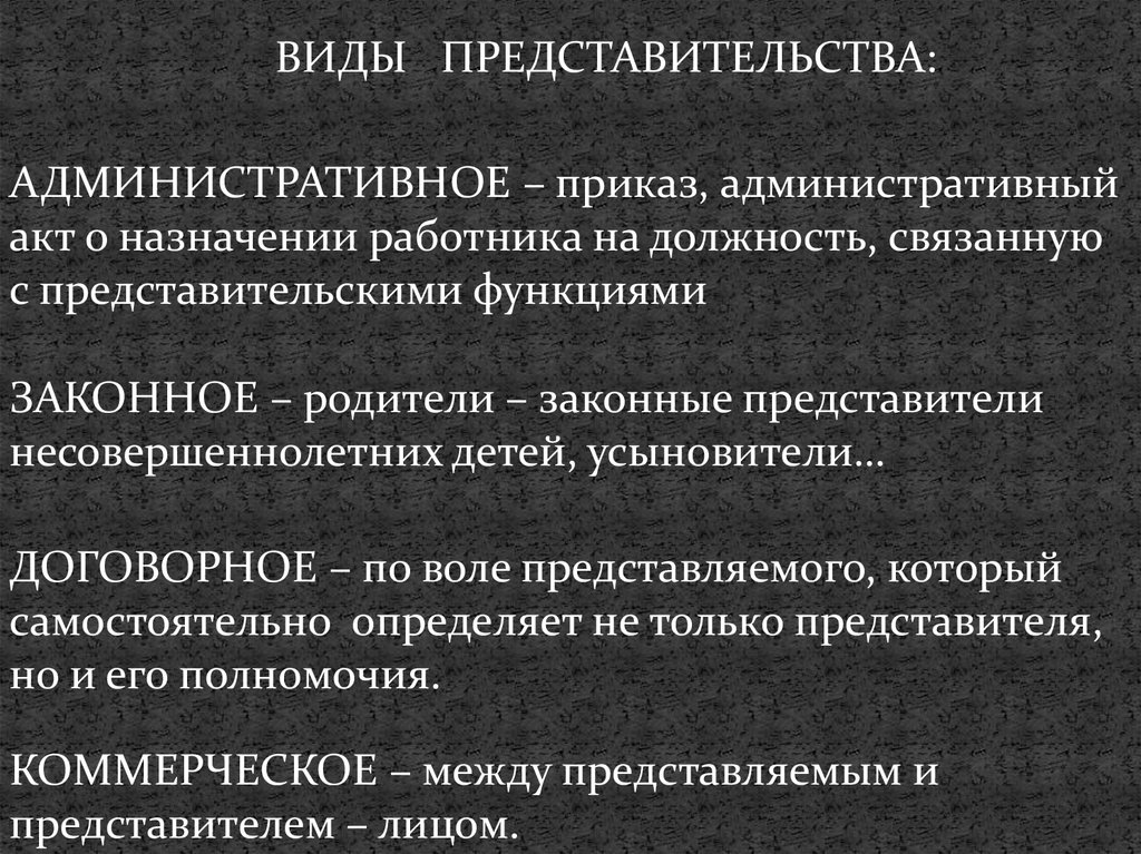 Виды представительства. Представительство на административном акте. Представительство примеры. Представительство на основе административного акта.