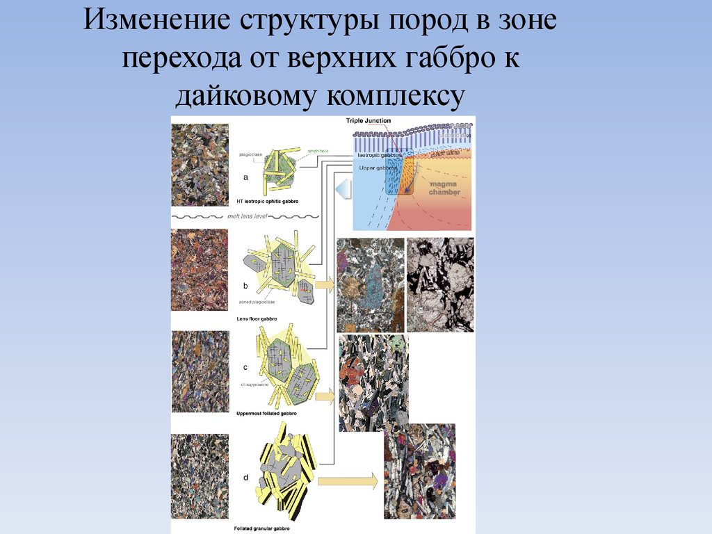 Структура породы. Изменение структуры. Полосатая структура пород. Офитовая структура габбро. Изменение состава пород