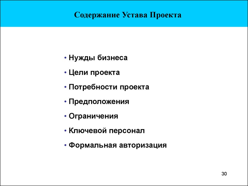 Содержание устава проекта