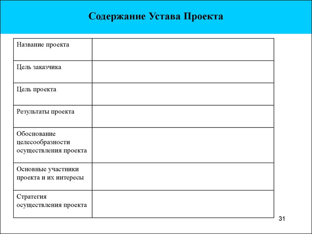 Устав проекта должен содержать сведения о детальном порядке выполнения работ проекта