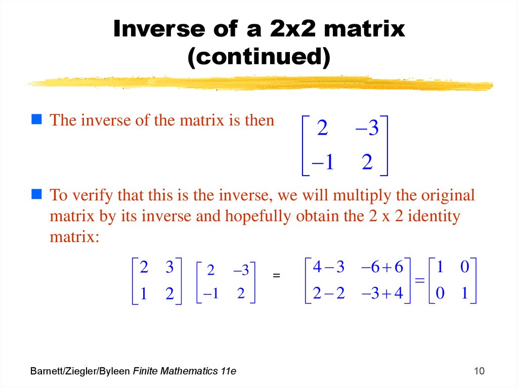 Inverse of a 2x2 matrix (continued)