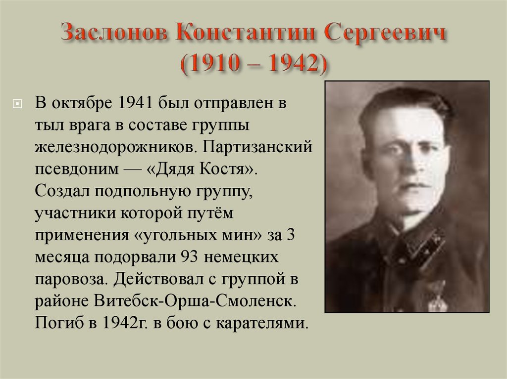 Константина заслонова. Заслонов Константин Сергеевич (1910 – 1942). Константин Сергеевич Заслонов Партизан. Константин Заслонов герой советского Союза. Герой ВОВ Константин Заслонов.