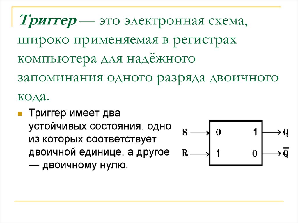 Электронная схема запоминающая 1 бит информации называется