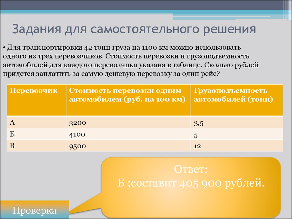 Задачи для самостоятельного решения. Себестоимость перевозки 1 тонны груза. Задача для перевозки 6 тонн. Для транспортировки 42 тонн груза. Для транспортировки 42 тонн груза на 1200 км.