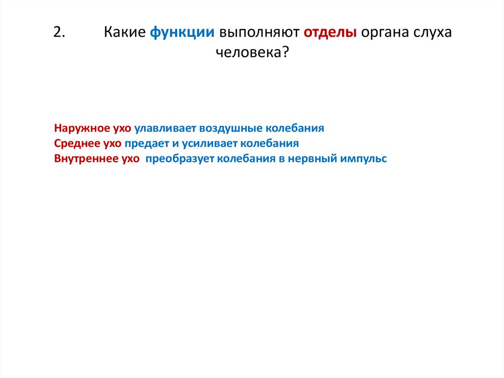 2. Какие функции выполняют отделы органа слуха человека?