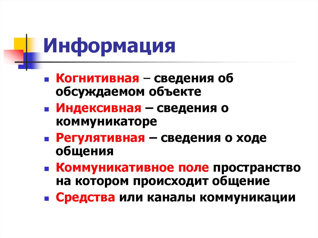 Познавательная информация. Коммуникативное поле. Когнитивный Тип информации.