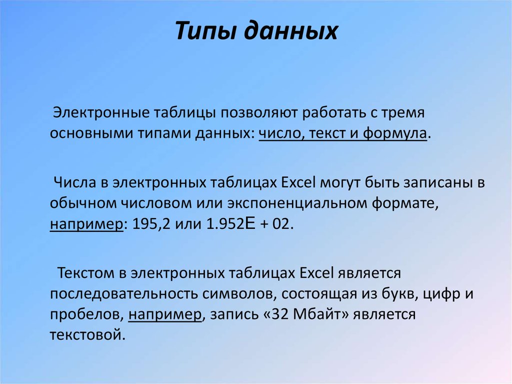 Тип данных цифры