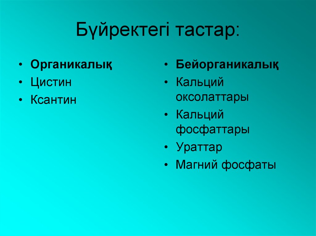 Бүйректегі тастар: