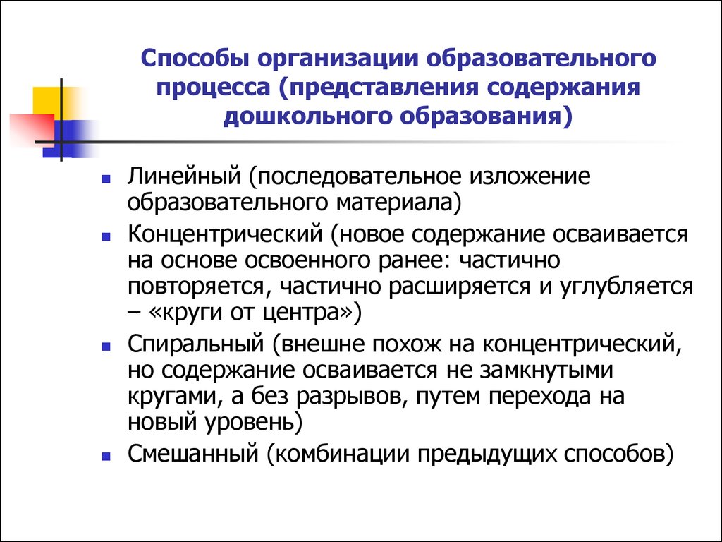 Содержание дошкольного образования. Методы дошкольного образования. Способы организации. Метод организации в образовании. Назовите организации учебного материала.