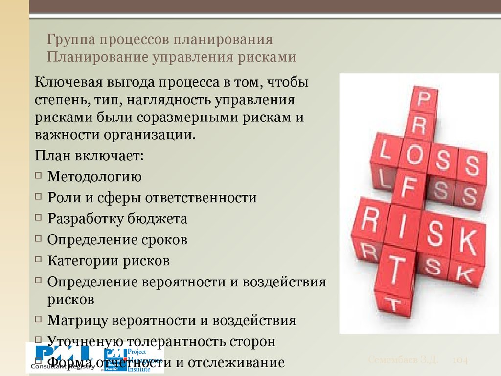 Группа процессов планирования Планирование управления рисками