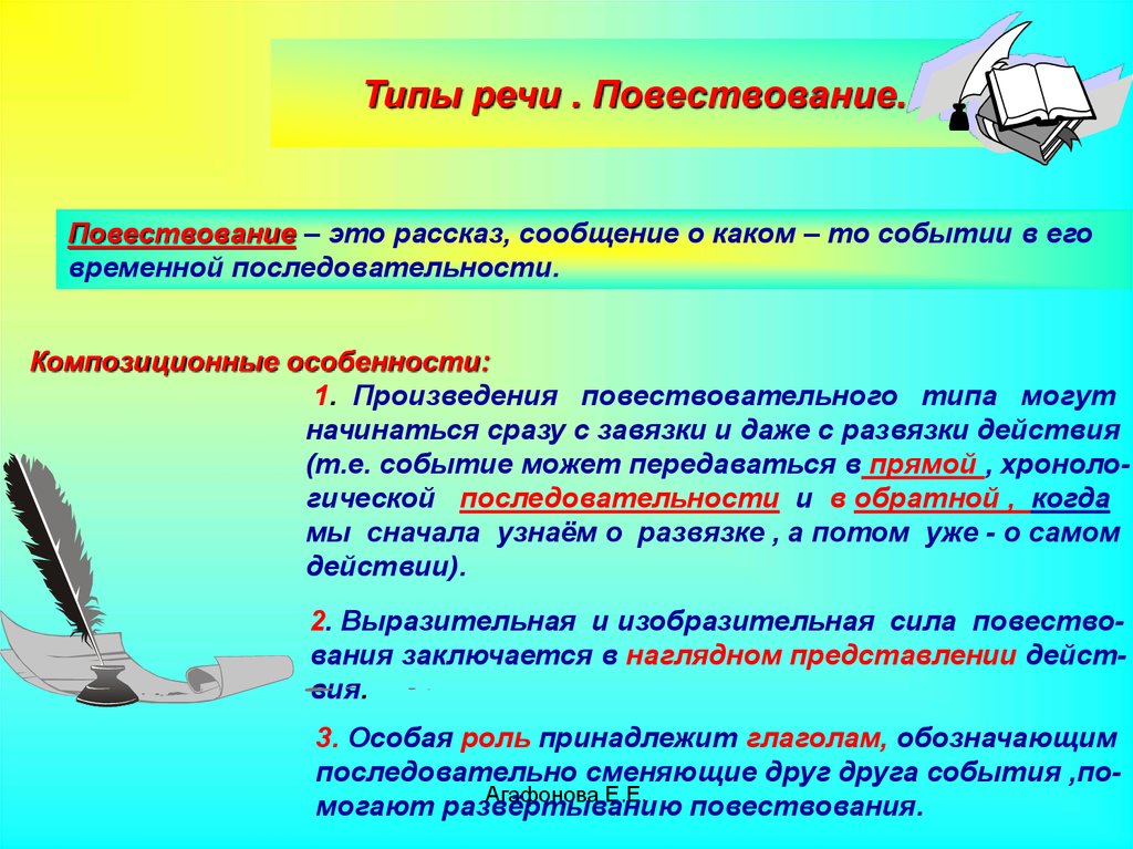 Автор повествование. Тип речи повествование. Разновидности типа речи повествование. Типы повествования. Особенности типа речи повествование.