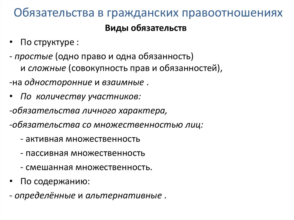 Виды обязательств в гражданском праве